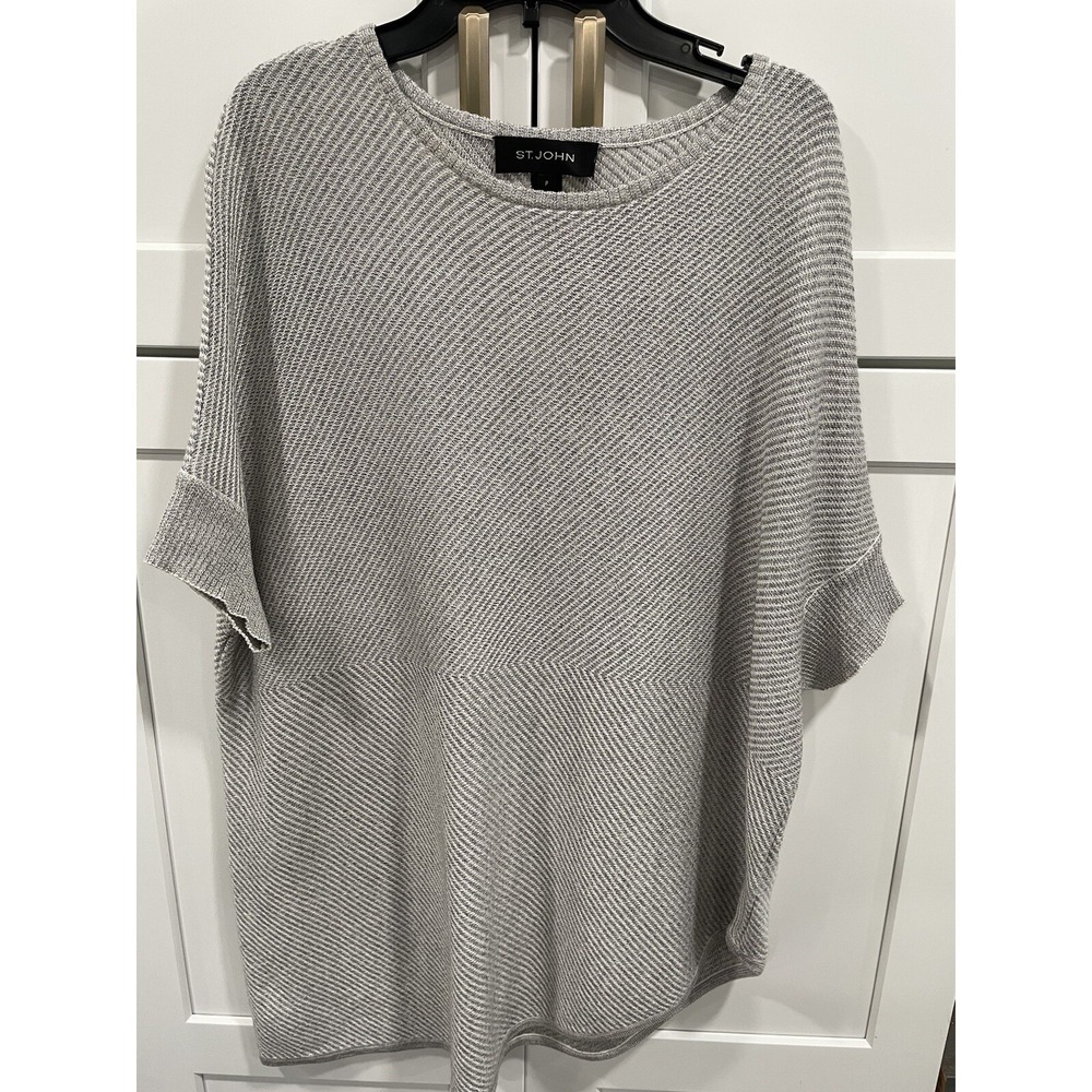 St. John Gray Wool Rayon Blouse Top Size P petite AK105